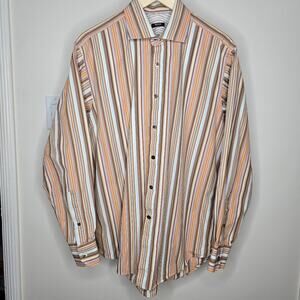 IKE BEHAR Trim Mens Striped Collared Button-Down Shirt Neck 17 Size Large